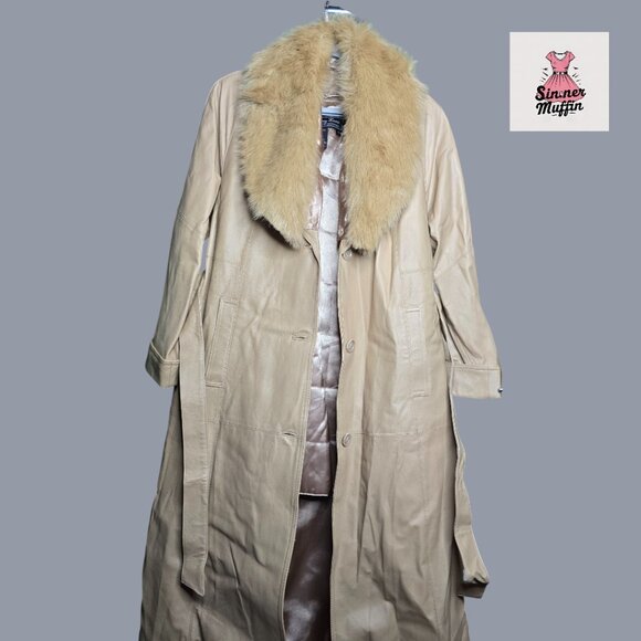 Terry Lewis Classic Luxuries Long 100% Leather and Faux Fur Trimmed Coat - Picture 1 of 16